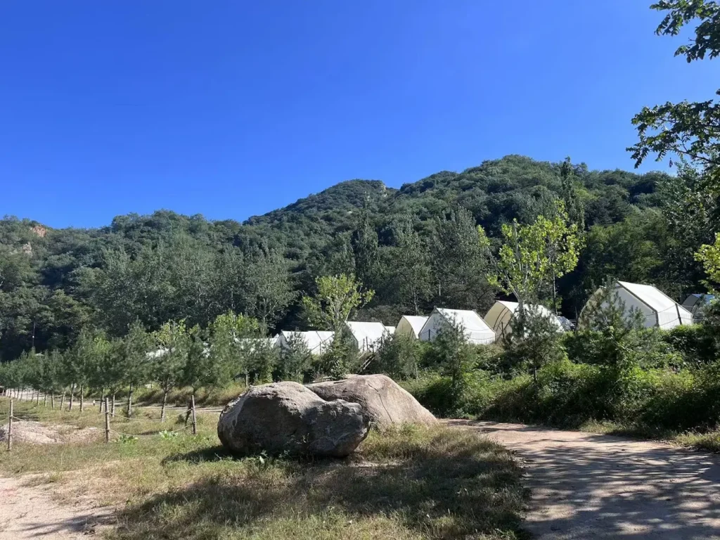 A campsite under a mountain for the school camping event.