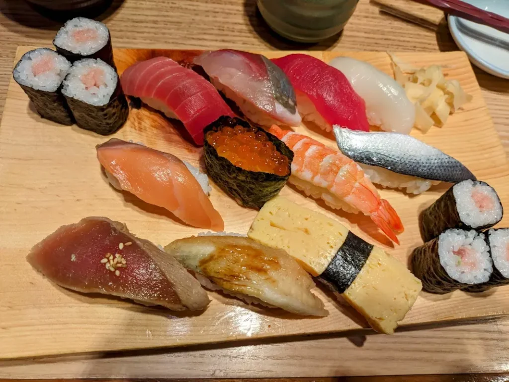 A plate of many sushis.