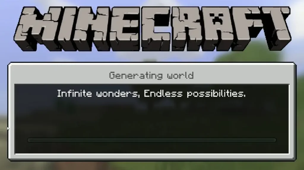 Minecraft (Bedrock)'s world generation screen, with a text reading "Infinite wonders, endless possibilities."