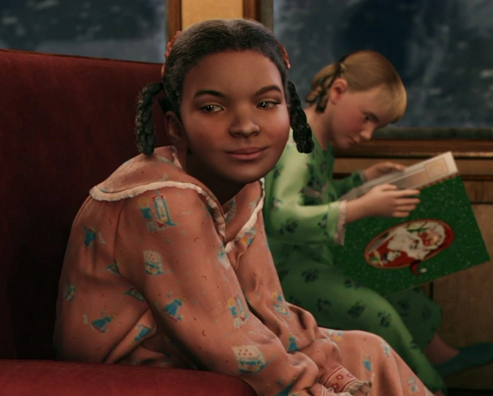 The hero girl sitting on the Polar Express.