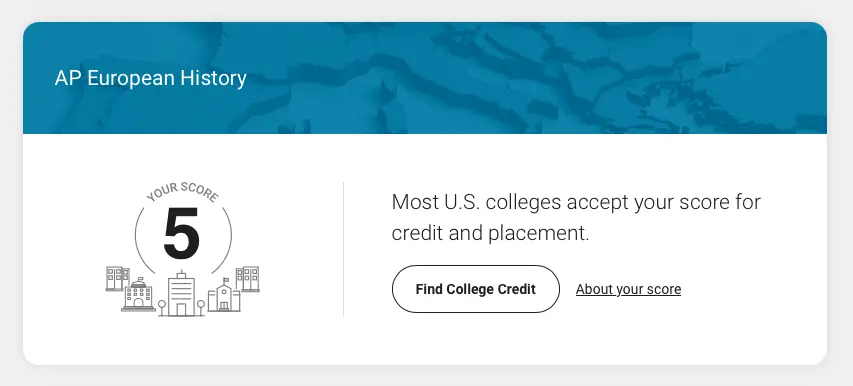 AP European History - You score: 5 - Most U.S. colleges accept your score for credit and placement